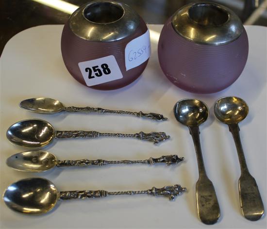 Small silver- two match strikes, 2 mustard ladles and 4 apostle spoons